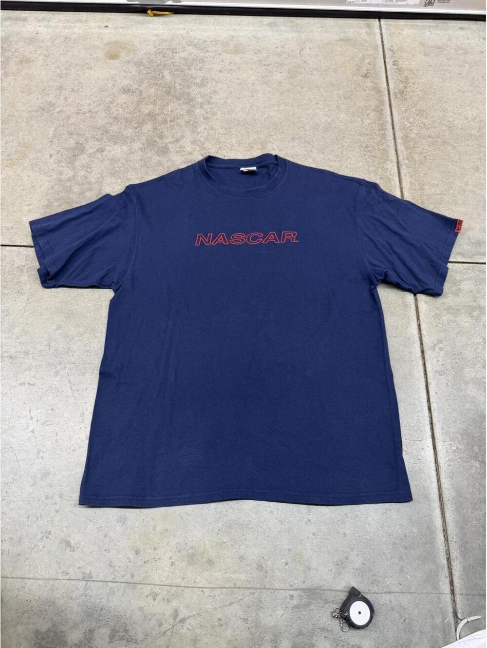 vintage nascar racing navy and red spell out shirt size xl